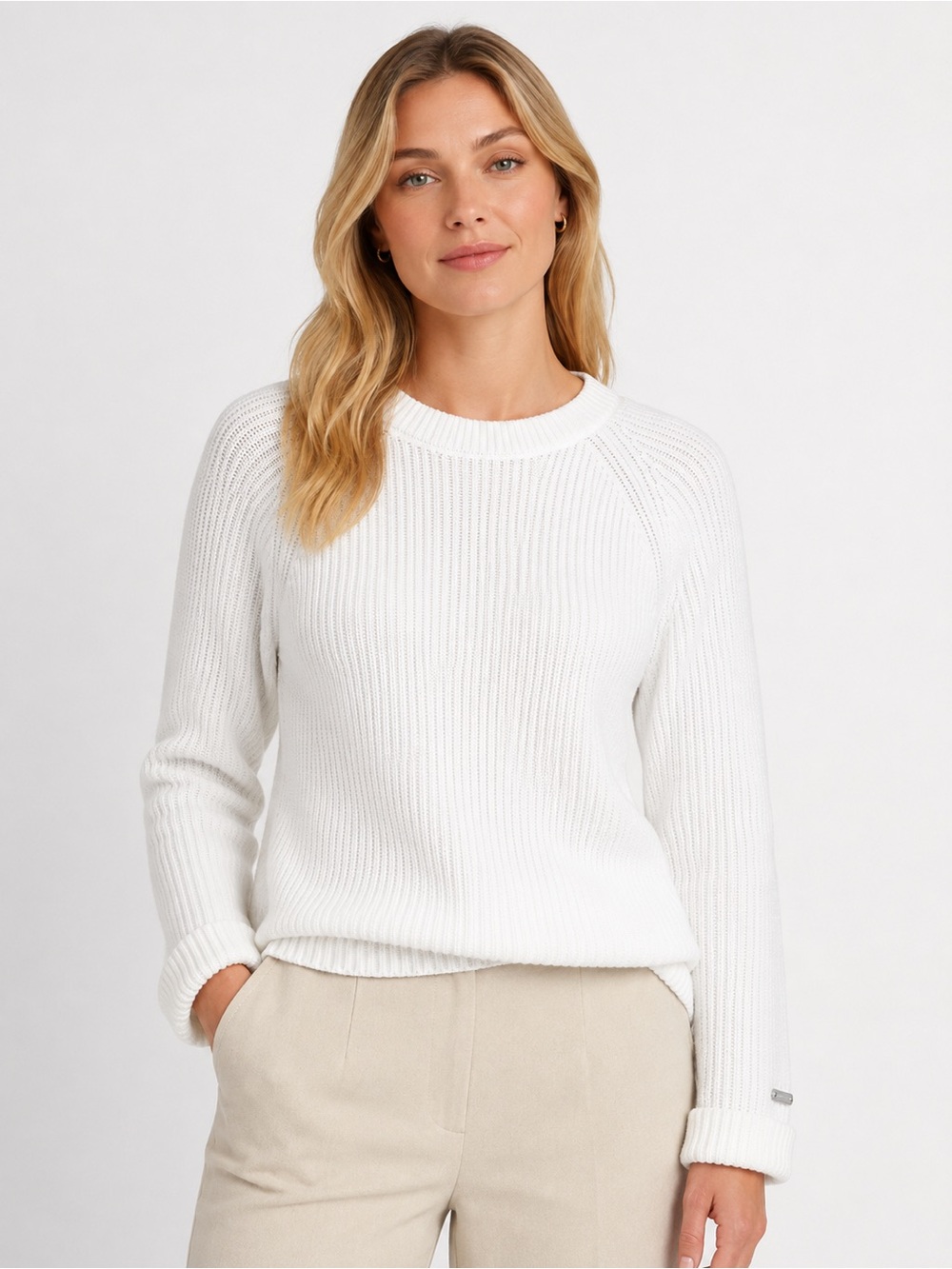 HUGO Shinead Pullover White CableKnit Sweater 100% cotton size M